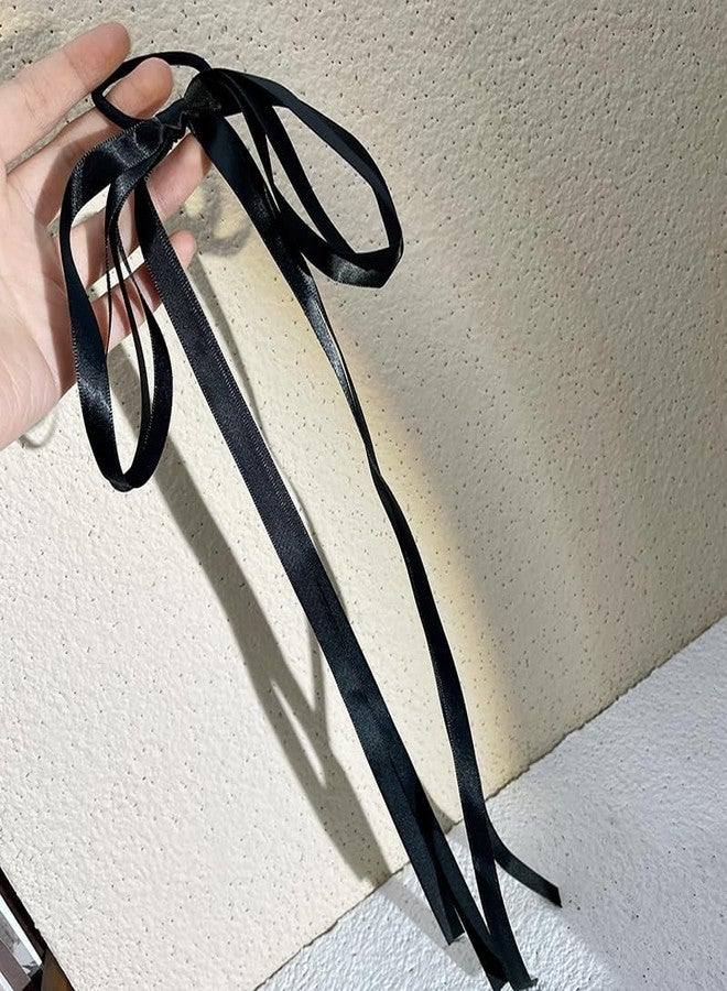 TUCEWP Silky Satin Bow Hair Ties Black Tassel Ribbon Hair Bows for Women Girls Toddlers Long Tail Bowknot Hair Bands for Thick Hair Cute Stretchy Hair Rope Hair Ponytail Holders Sweet Hair Accessories - Image 5